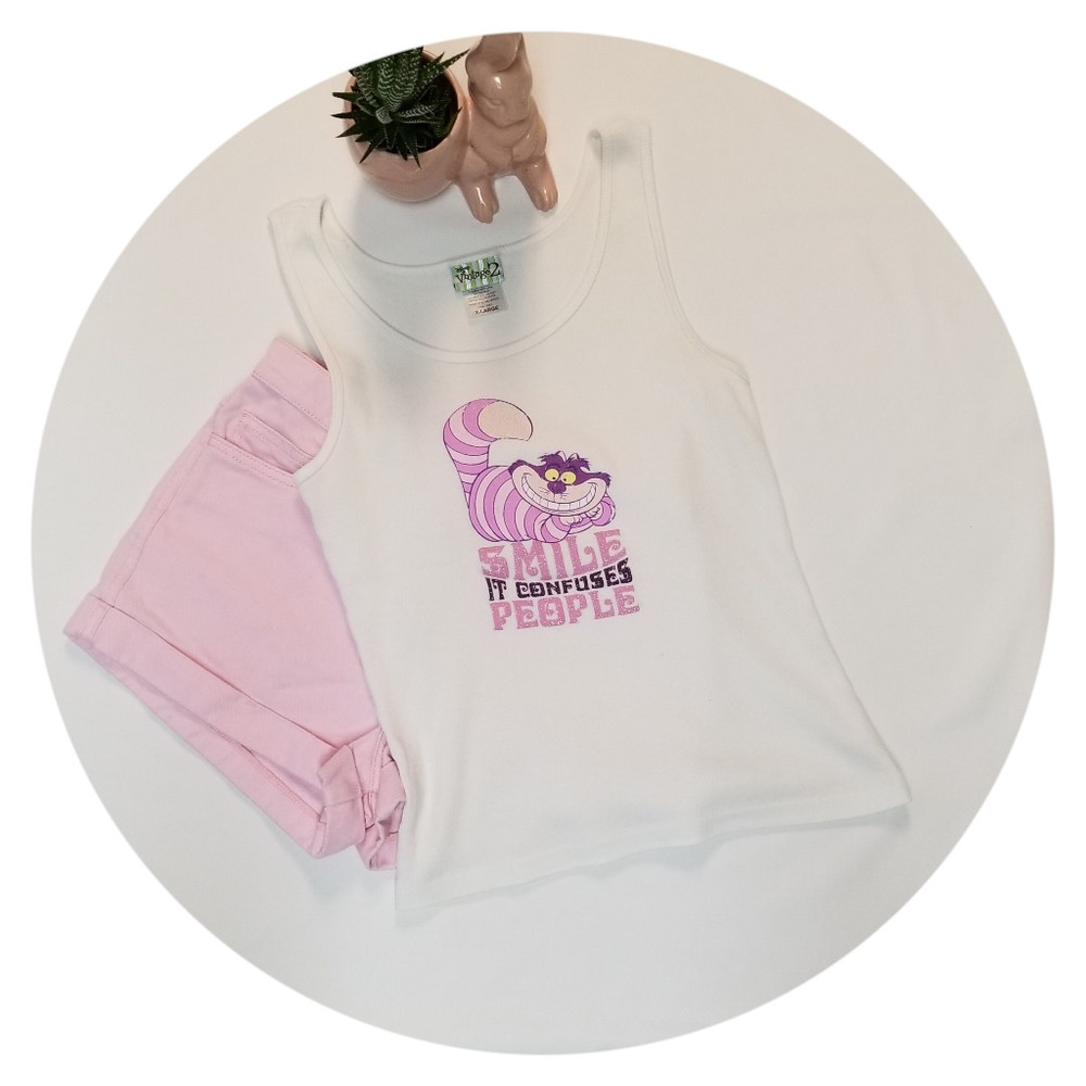 Y2k Disney Cheshire Cat Crop Tank Glitter sz XL